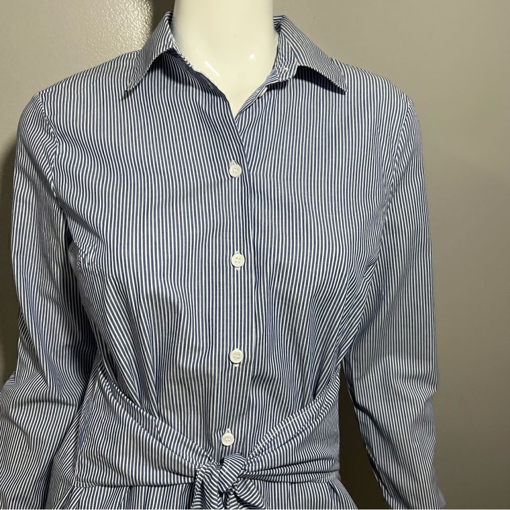 NWT Beach Lunch Lounge Blue and White Pinstripe Tie Front Button Down Blouse-S - Picture 4 of 13